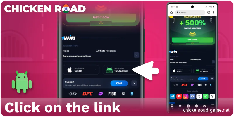 Selecting the Android download option for Chicken Road India