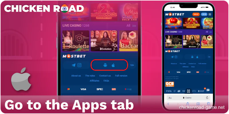 Navigating to the mobile apps page for Chicken Road India