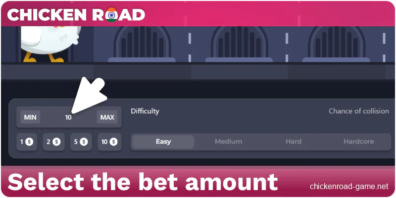 Setting the bet amount in Chicken Road India