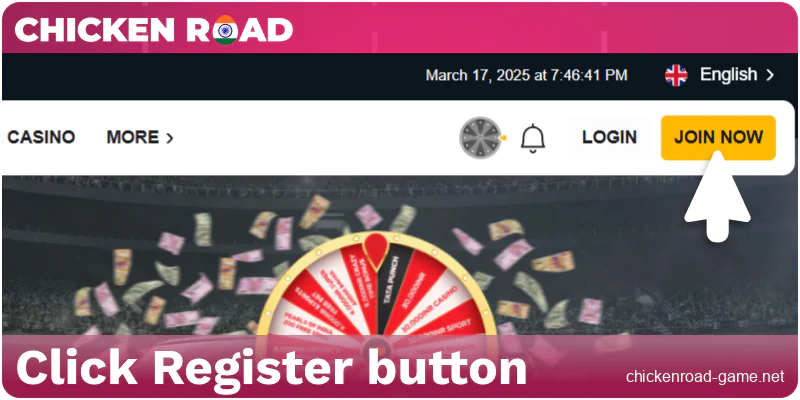 Click the account creation button for Chicken Road India
